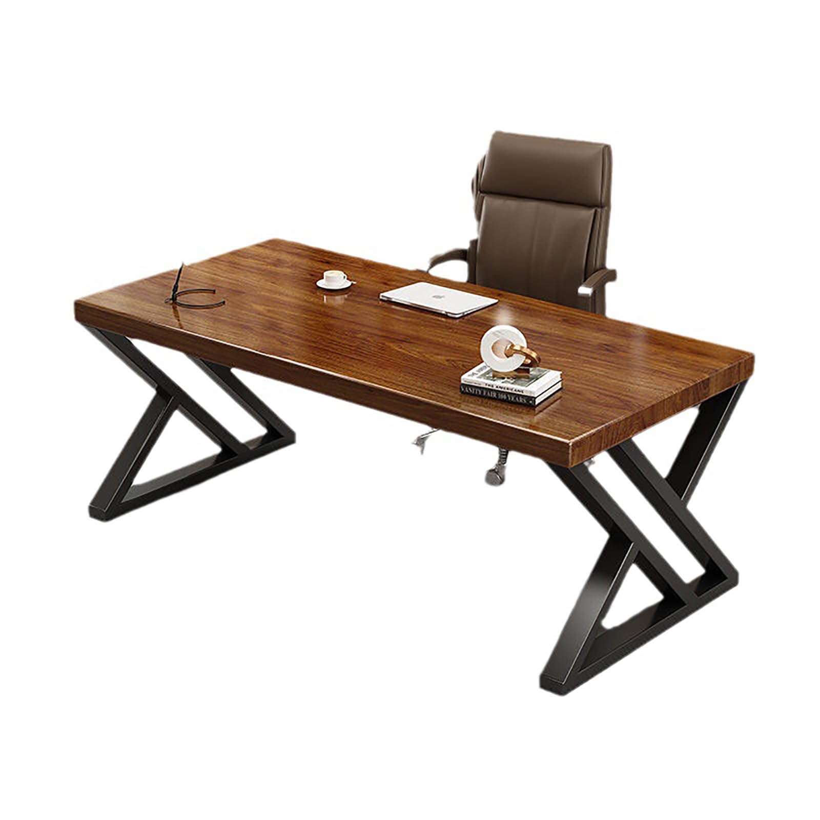 Wdsopk Coffee Desk Gaming Desk Modern Simple Natural Solid Wood Thick Computer Desk Study Writing Table Metal Frame Space Saving Executive Desk Workstation For Home Office（-120X60x75cm）