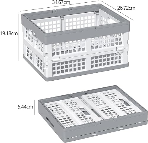 Miniatura 3 de Paquete de 2 cajas de almacenamiento plegables de plástico con asas, cajas plegables de plástico de 15 L para compras