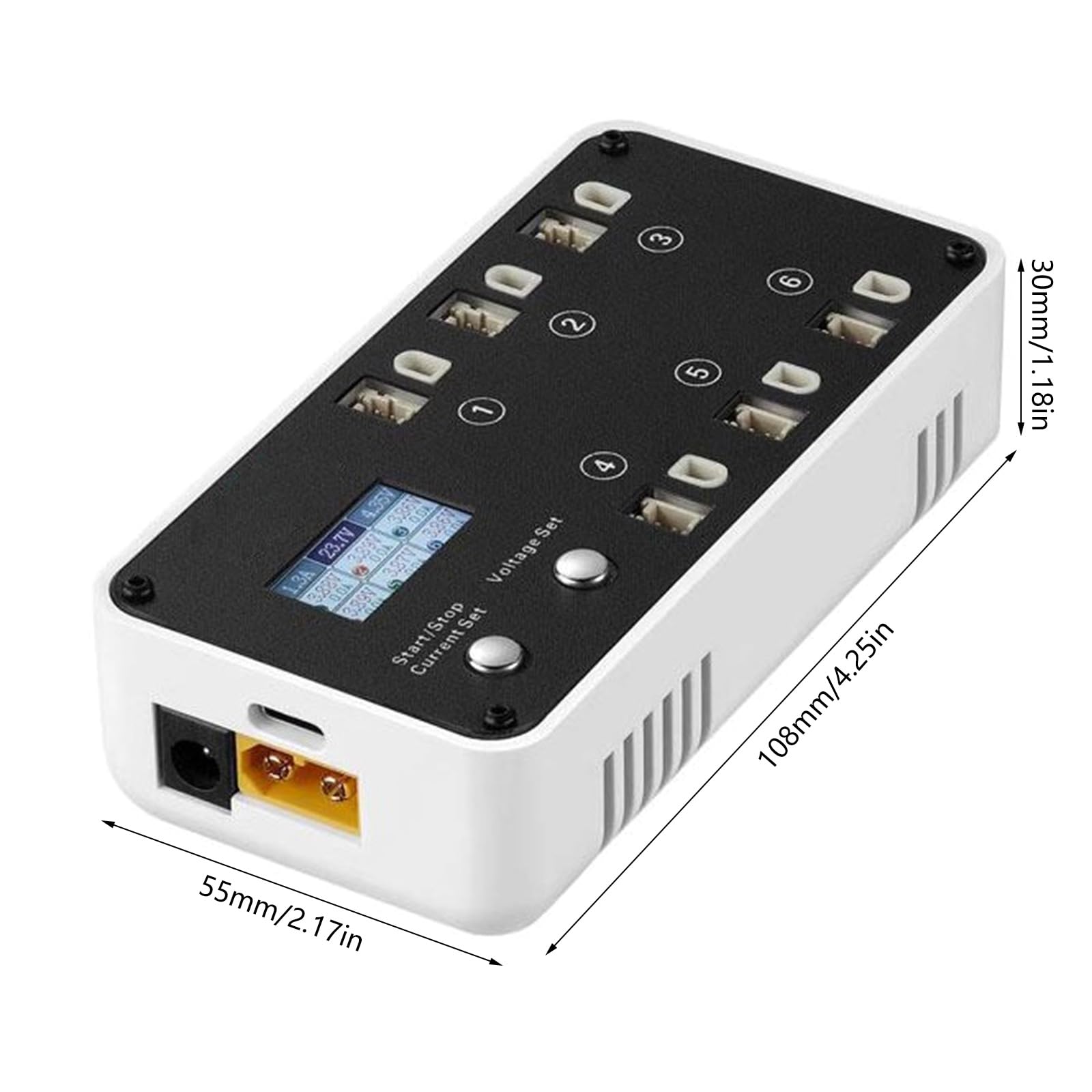Adaptateur de charge 6 canaux 2-6S pour station de charge et de décharge de batterie 1S avec écran LCD couleur, prend en charge la décharge DC5521 TX60