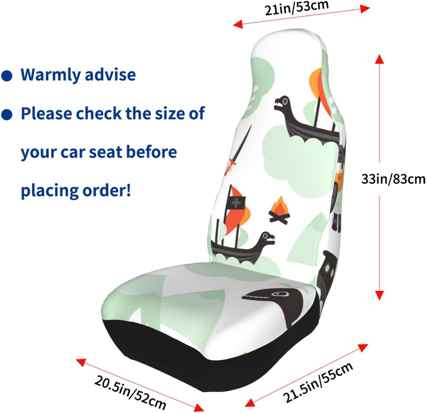 Seamless Ids Vikings Pirate Ship and Whale Scandinavian Mythical History Theme Car Seat Covers 2-Pack - Fit for Sedans, Trucks, Suvs, Automotive Seat Protectors with Reinforced Stitching