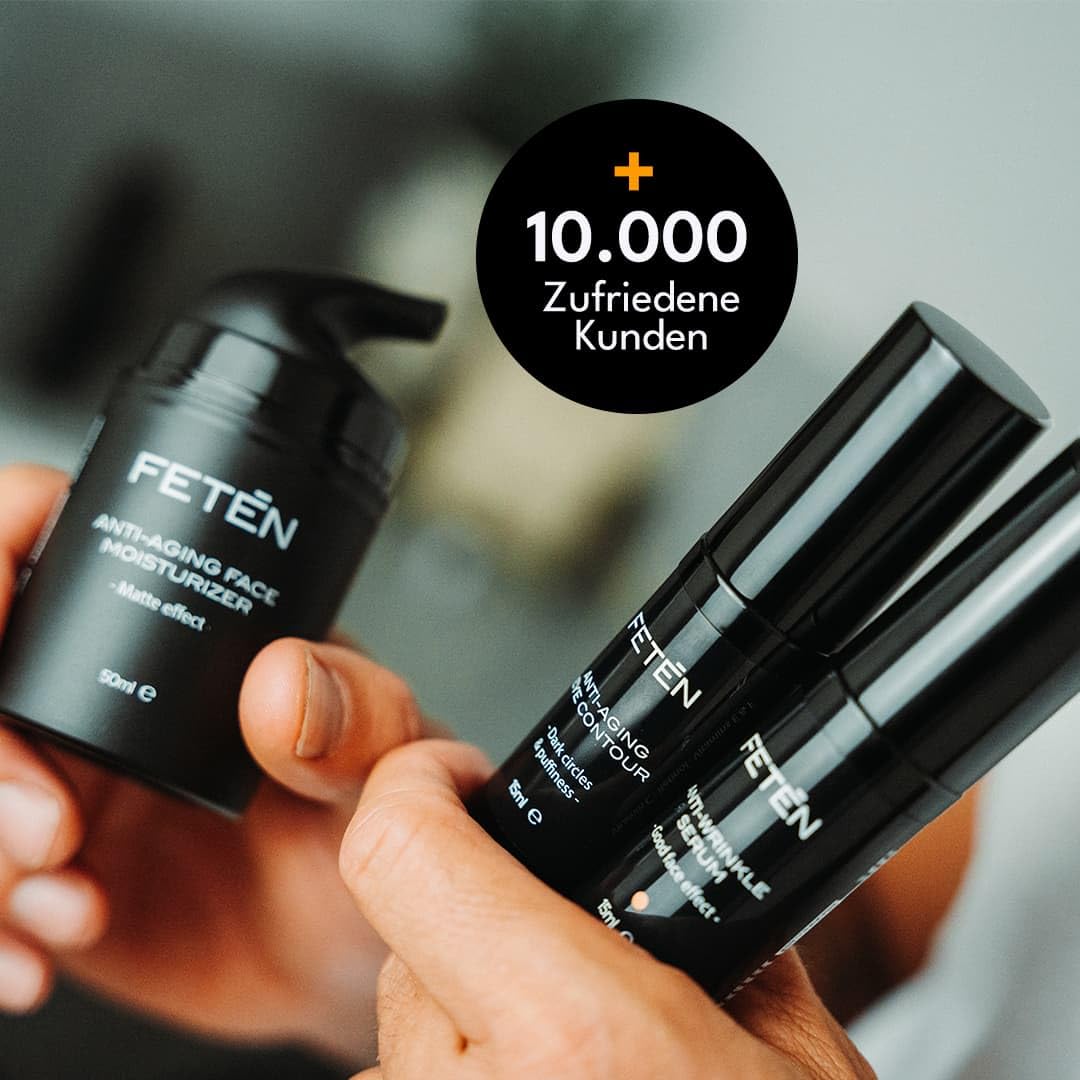 FETEN Skincare Geschenkset Männer - Anti-Aging Pflege Set mit Gesichtscreme Anti-Falten, Augencreme gegen Augenringe & Vitamin C Serum - Kosmetik & Gesichtspflege Männer