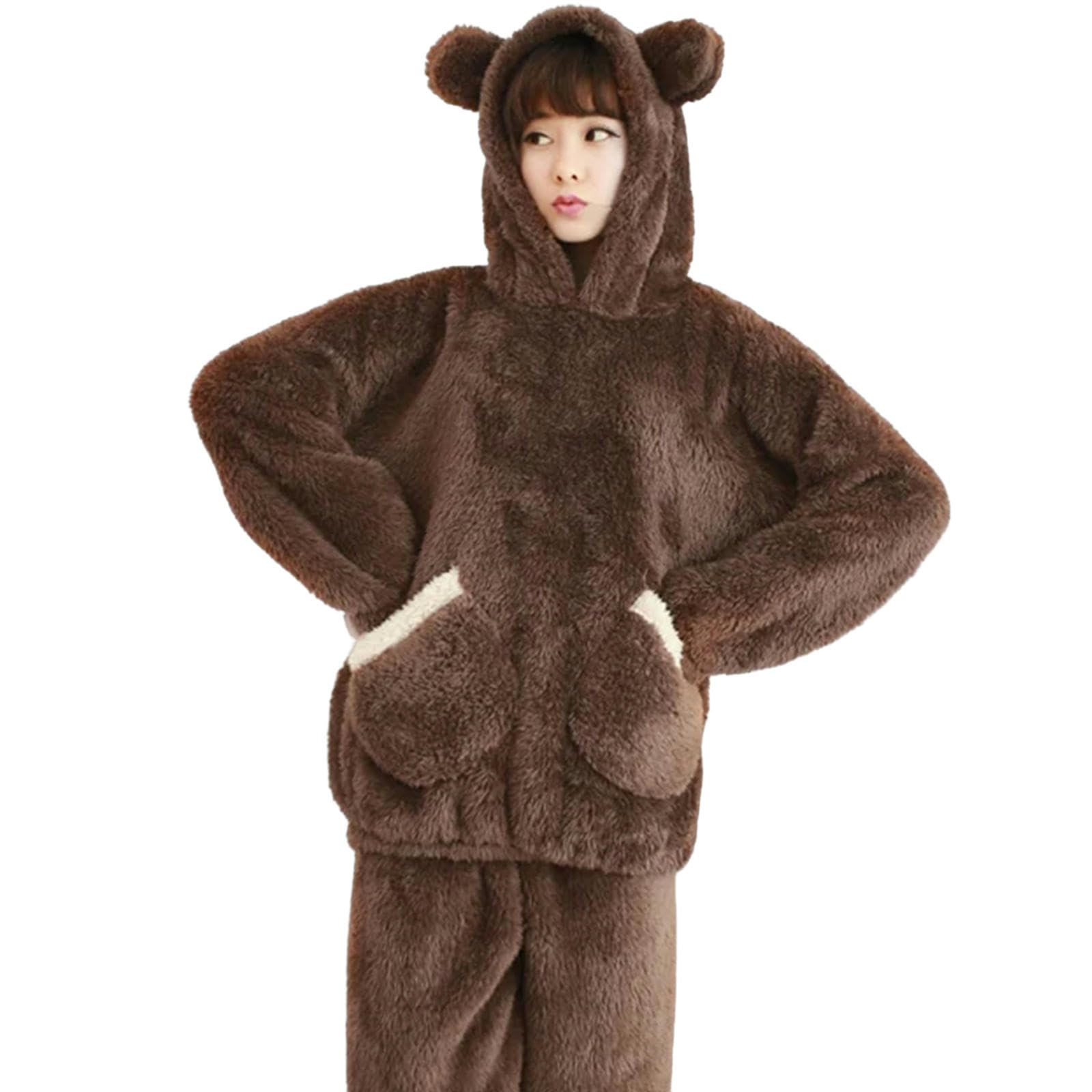 TEidea Pigiama Donna Invernale Set di Pigiama in Flanella Incappucciati per Donne: Perfetto per L'Autunno E l'inverno, Abbigliamento per Pile di Corallo Addensato