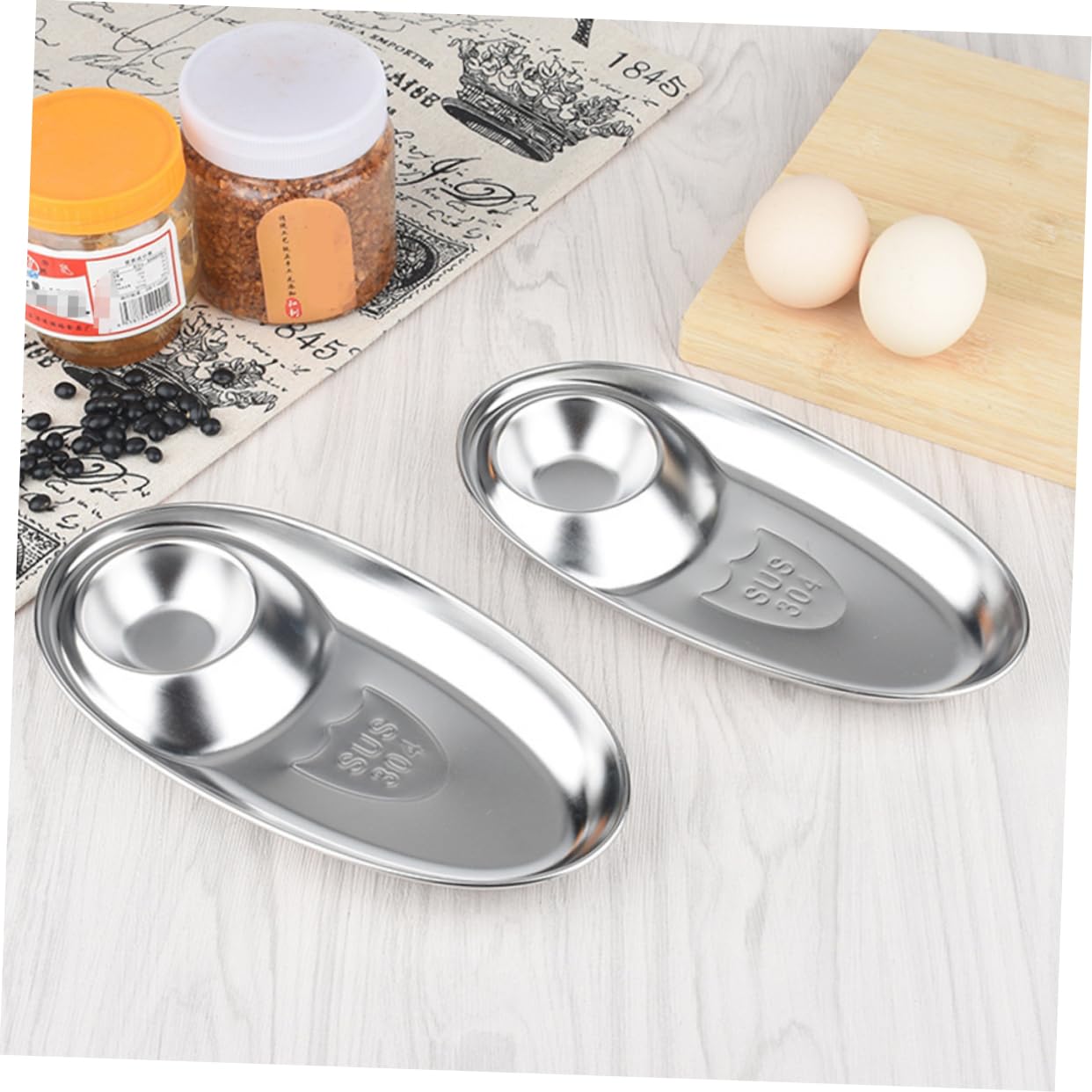 VINTORKY 1pc Appetizer Plate Chip and Dip Platter Chips and Dip Platter Divided Serving Tray Sauce Dipping Bowl Chip & Dip Serving Dish Serving Dipping Plate Snack Bowls Ketchup Dish Silver