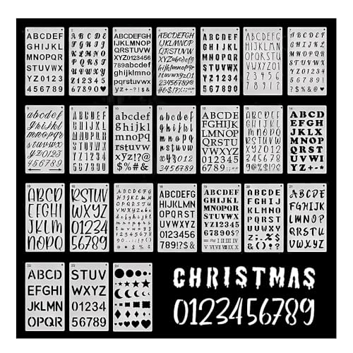 HMCEY 24 PCS Plantillas de Numeros y Letras Para Pintar 15 X 25 CM,Stencil Plantilla Spray Graffiti,Plantilla Decorativas para Paredes,Plantillas para Pintar Muebles,Material para Dibujos para DIY