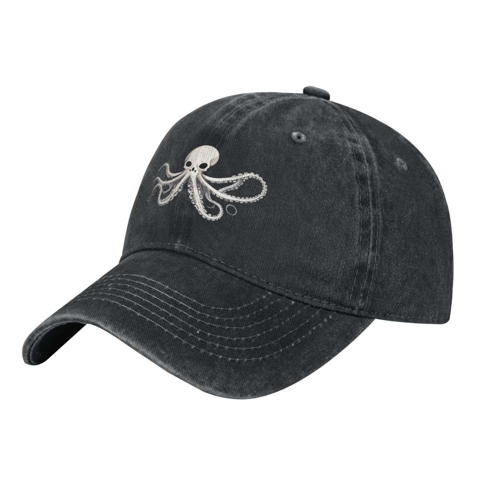 YYHHAOFA Black Skeleton Octopus Prints Washed Cowboy Baseball Cap for Adults - Stylish and Breathable Hat
