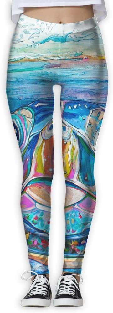Sea Turtle Painting Full Printed Women Girl High Waist Printed Yoga Pants Stretchy Pilates Workout Sport Yoga Leggings
