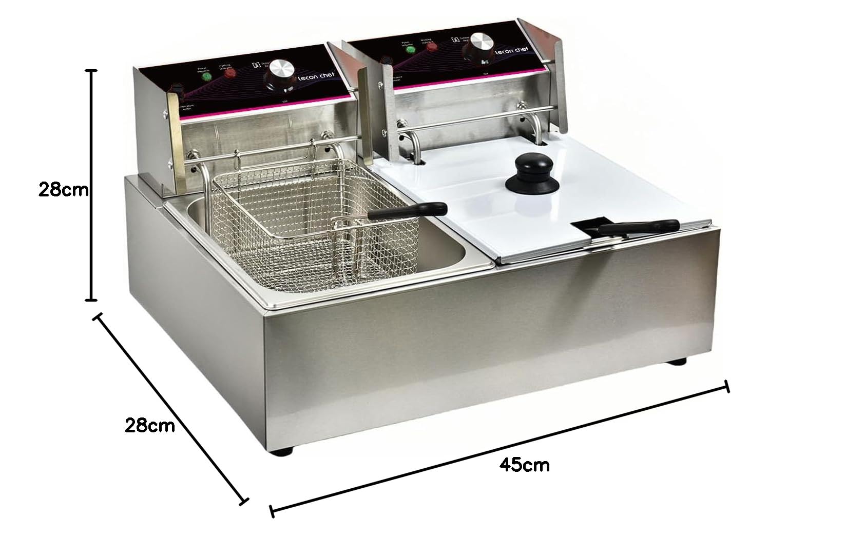 Freidora de 6 litros de acero inoxidable, termostato ajustable con colador, 2500 W (6 L + 6 L)