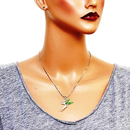 Dianal Boutique LAL85FU Silvertone Fairy Tinkerbell Pendant Necklace Green Crystal Wings thumb #1