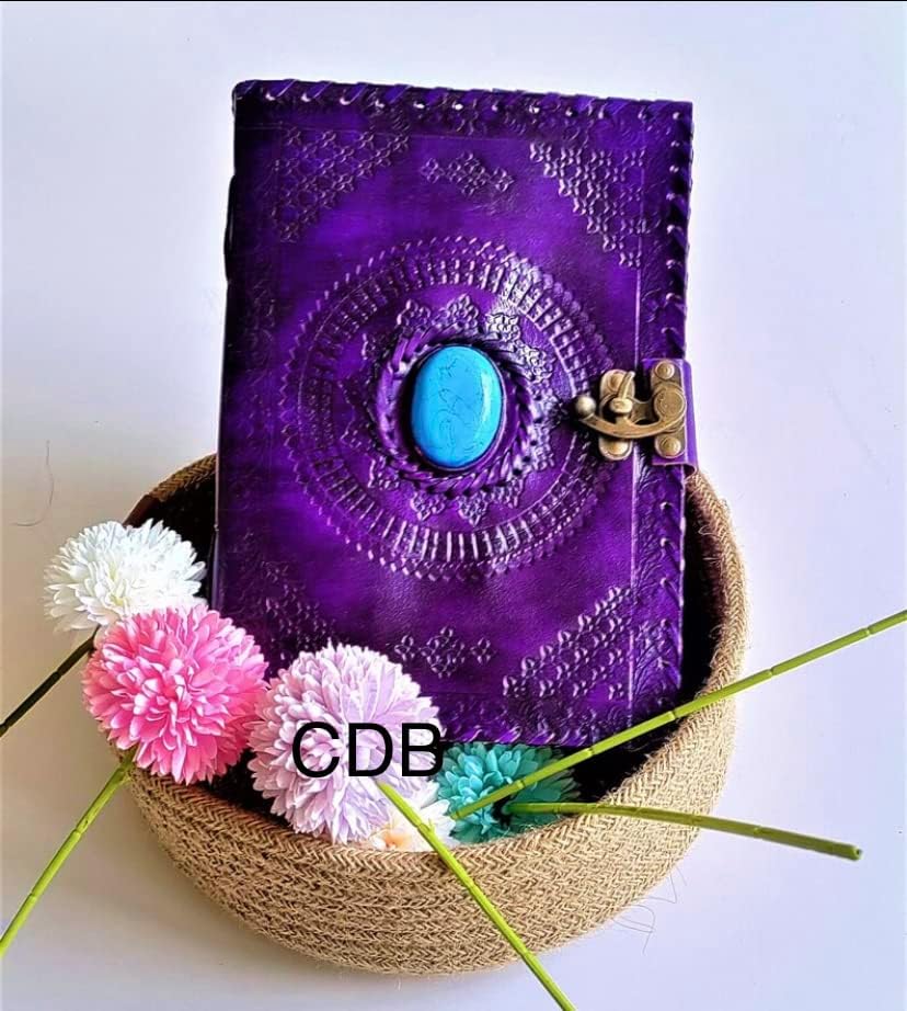 Diario de cuero de 580 páginas, diario con piedra semipreciosa, libro de sombras, diario de cuero para escribir en grimorio, cuaderno de bocetos de