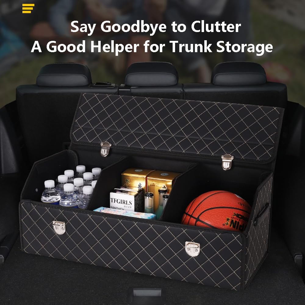 Organizador Maletero Coche para Chrysler Grand Cherokee PHEV 2018-2023, Coche Cuero PU Almacenamiento Bolsa Impermeable Plegable Organizador Portátil,B-Black-75 * 32 * 30cm