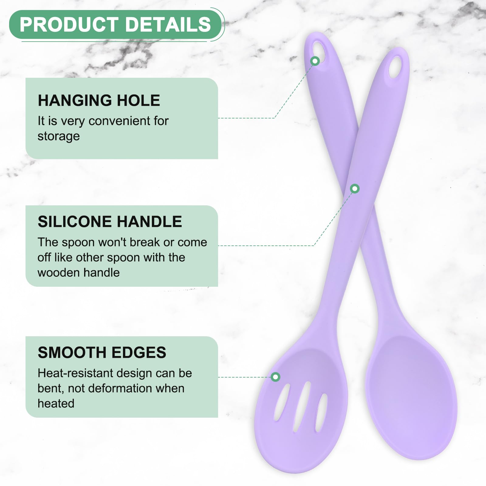 M METERXITY 2 Stück Silikonlöffel zum Kochen, 10,6" Mischen von Antihaft-Schöpf- und Massivlöffeln Hitzebeständige Utensilienlöffel für Küche/Kochen/Backen/Rühren Mischwerkzeuge [Lila]
