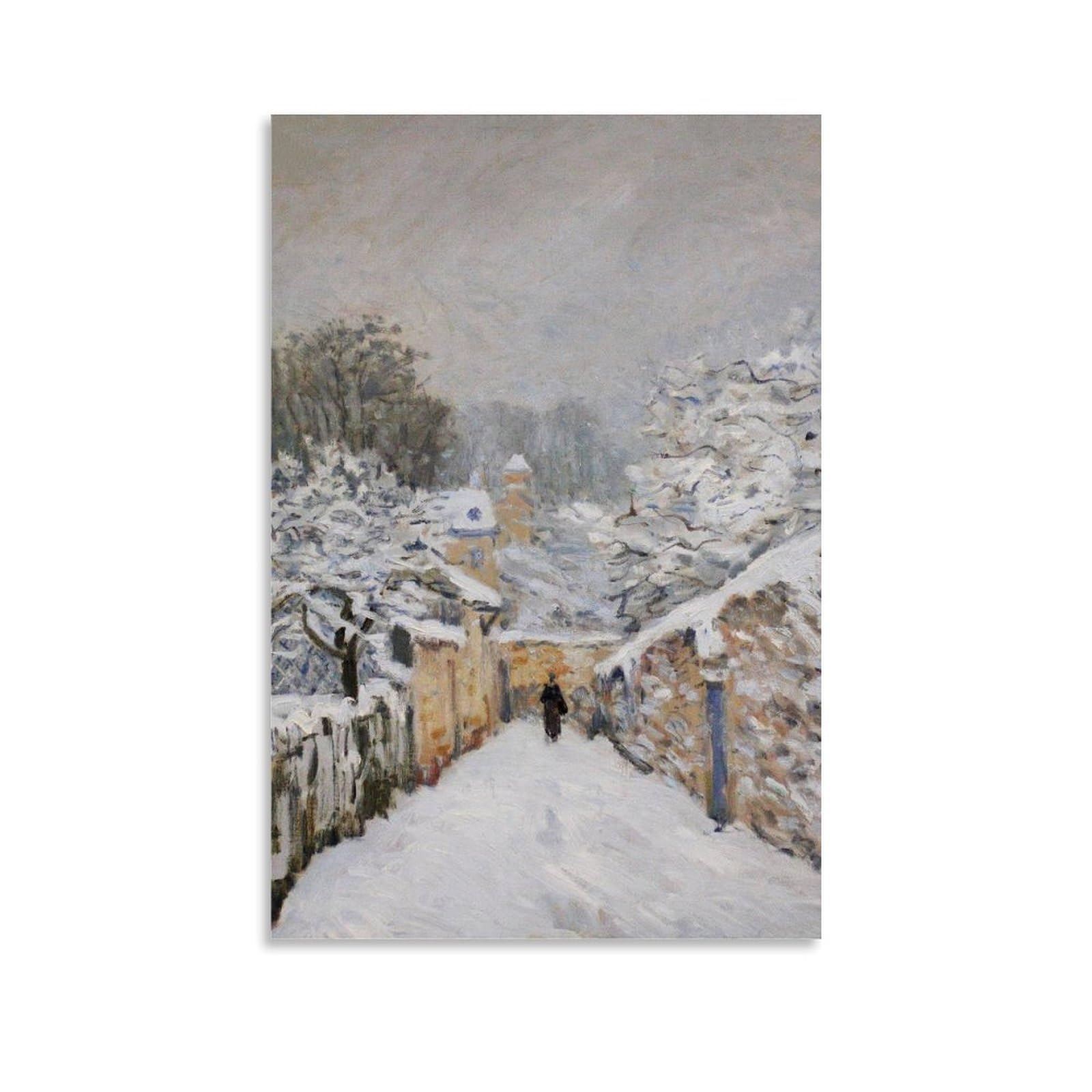 Alfred Sisley Impressionist Artwork Snow at Louveciennes - Winter Village Path with Snow-Covered Roofs Wall Decor Print Canvas Art And Wall Art Picture Print Modern Family Bedroom Decors Unframe 16x24