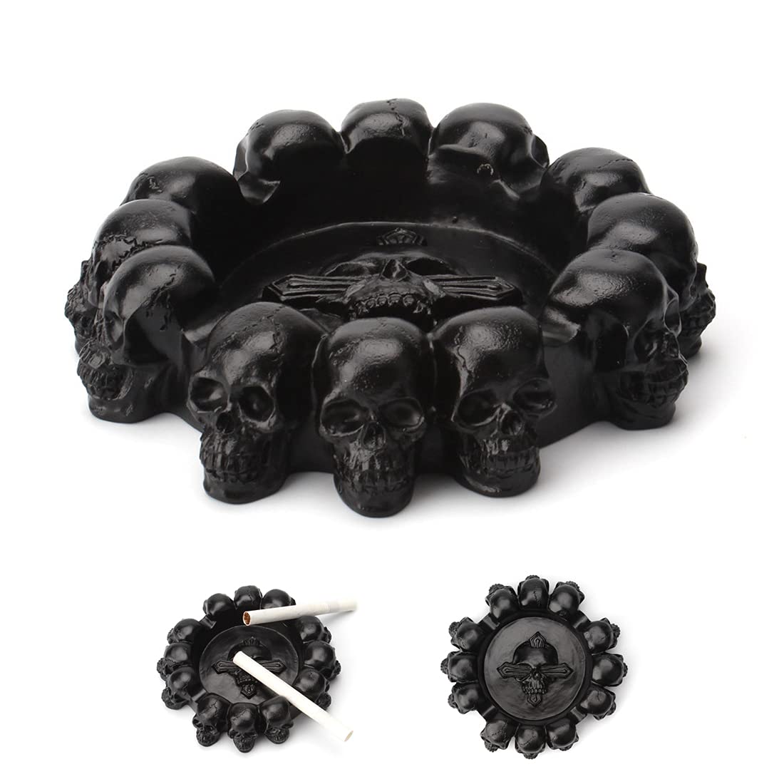 Decorative Ashtrays Resin Skull  Ash Container Spooky Human Skull Ashtray with 4  Slots Smoking Room Office Bar Halloween Medieval Gothic Decor y Fantasy Gifts for Smokers