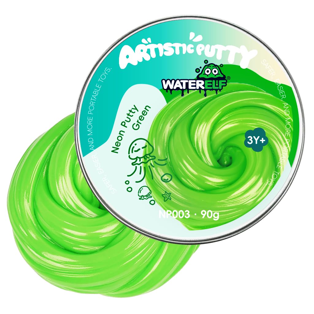 WATERELF Play Putty Slime for Kids, Fidget Sensory Artistic Therapy Putty Toys for Boys Girls Adults, Stress Relief Non-Sticky, 3.11 Inch 3.2 Oz - NP003-Green