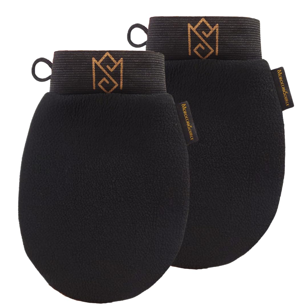 MS - Guante exfoliante para baño para exfoliante corporal (guante kessa), paquete de 2 – Para exfoliación de piel muerta y limpieza profunda de poros – fibra de viscosa suave – por MoroccanSource