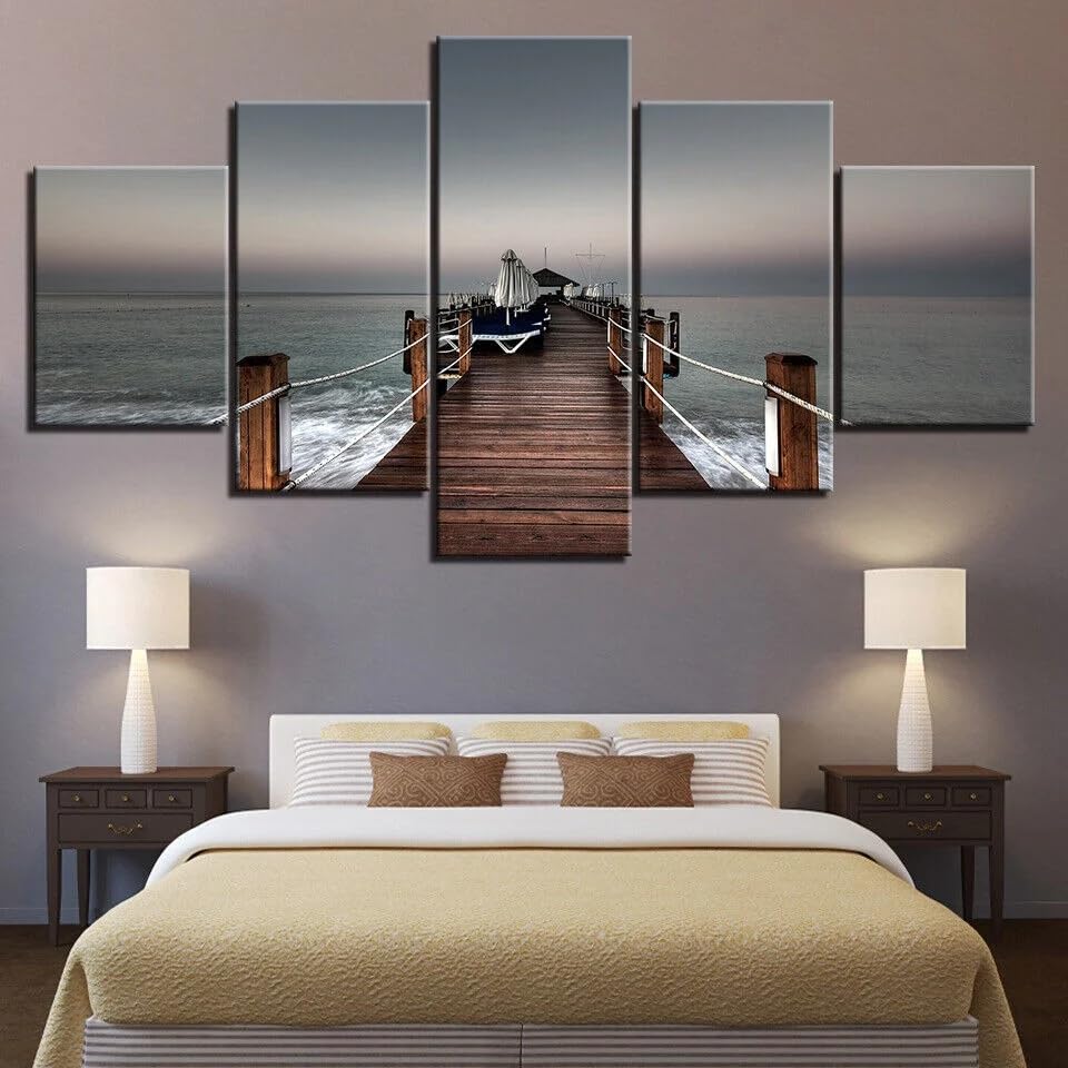 Dock bridge port seascape tableau decoration murale 5 parties pour maison