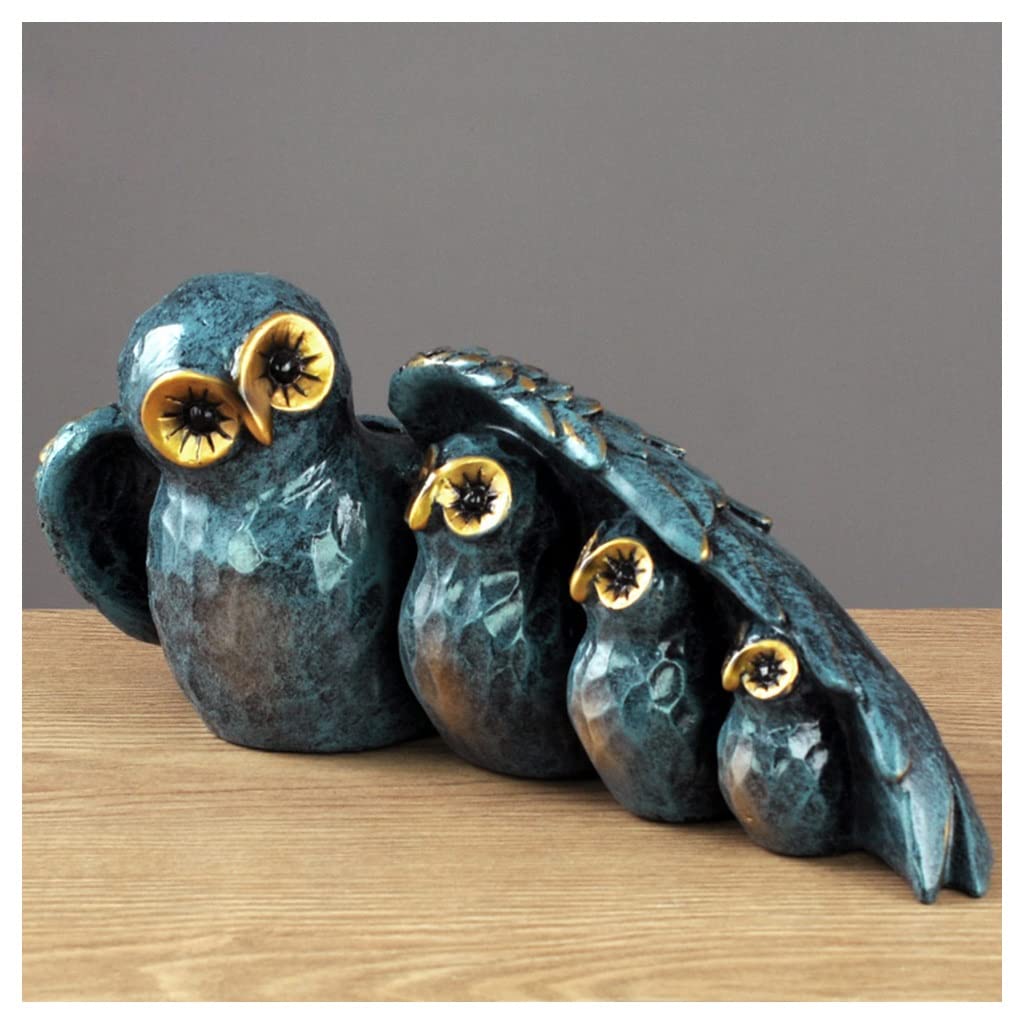 GHKryD statue, Resin Owl Family Of Four Collectible Figurines Sculptures Modern For Living Room, Gifts For Lovers(Blue)