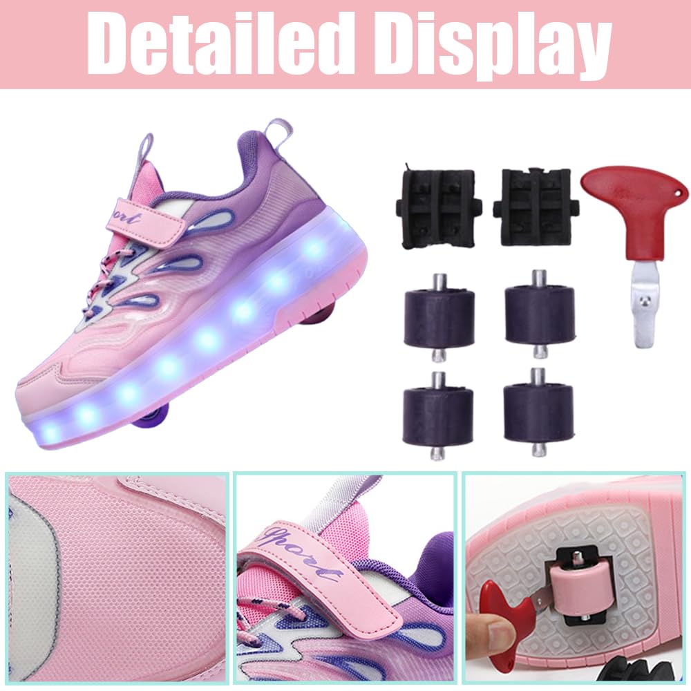 Hixingo Zapatillas con Ruedas, Transpirable Zapatillas Patines con Gancho y Bucle, Resistente al Desgaste Calzado de Skateboarding para Principiantes, Niños