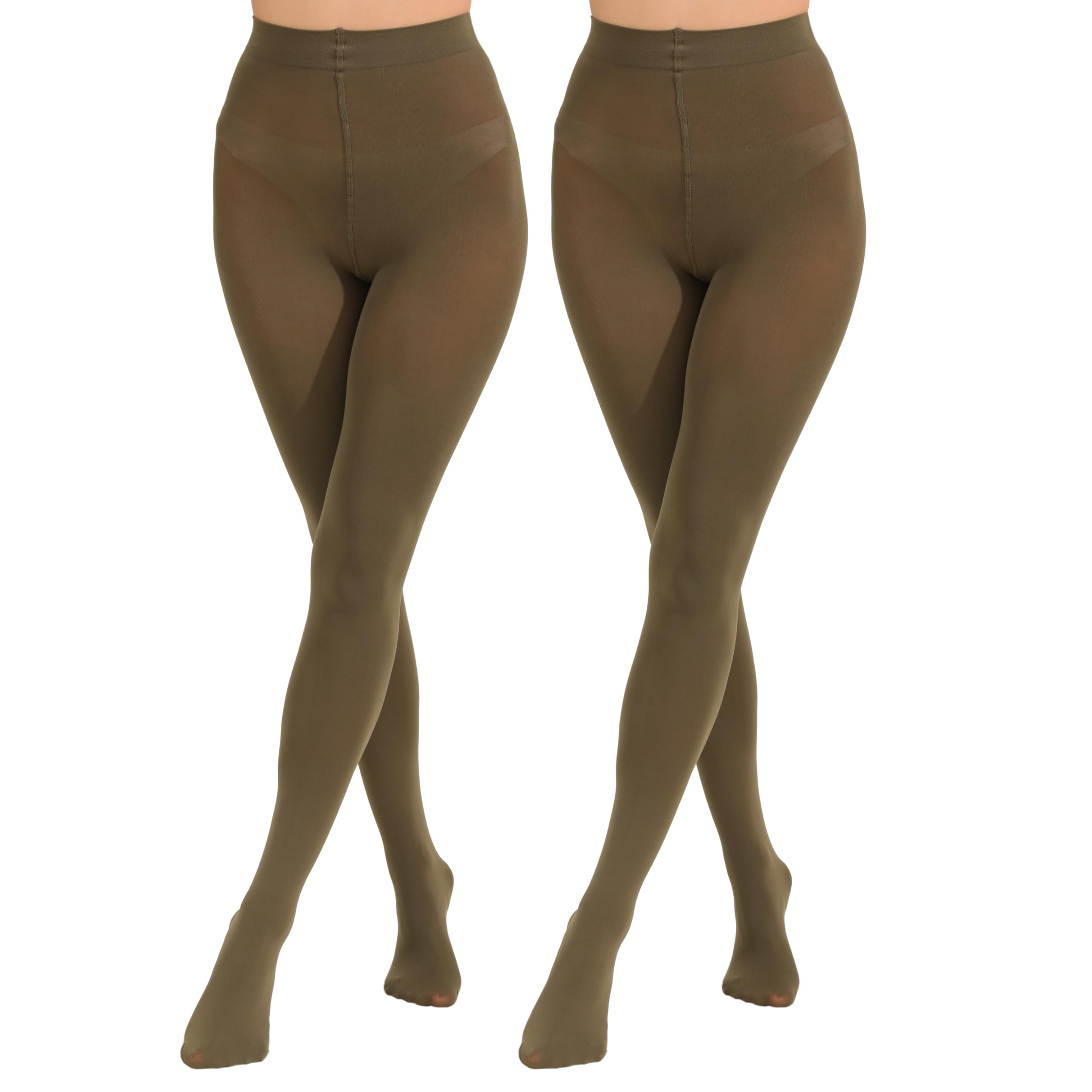 Paralinda 2 Pairs Women's Solid Color Tights 80D, Soft Opaque Microfiber Tights: Small-Medium Olive Green