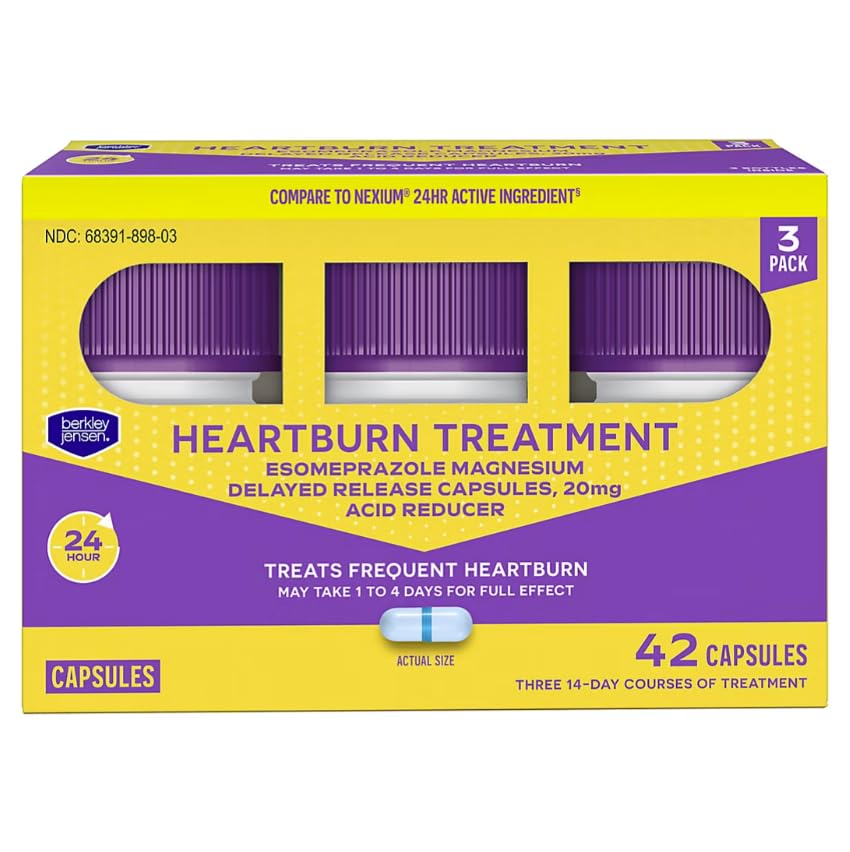 Esomeprazole Magnesium Delayed Release Capsules 20 mg - Acid Reducer, Frequent Heart Burn or Acid Reflux Medicine - Safe and Effective for 24-Hour Heartburn Relief - 42 Capsules
