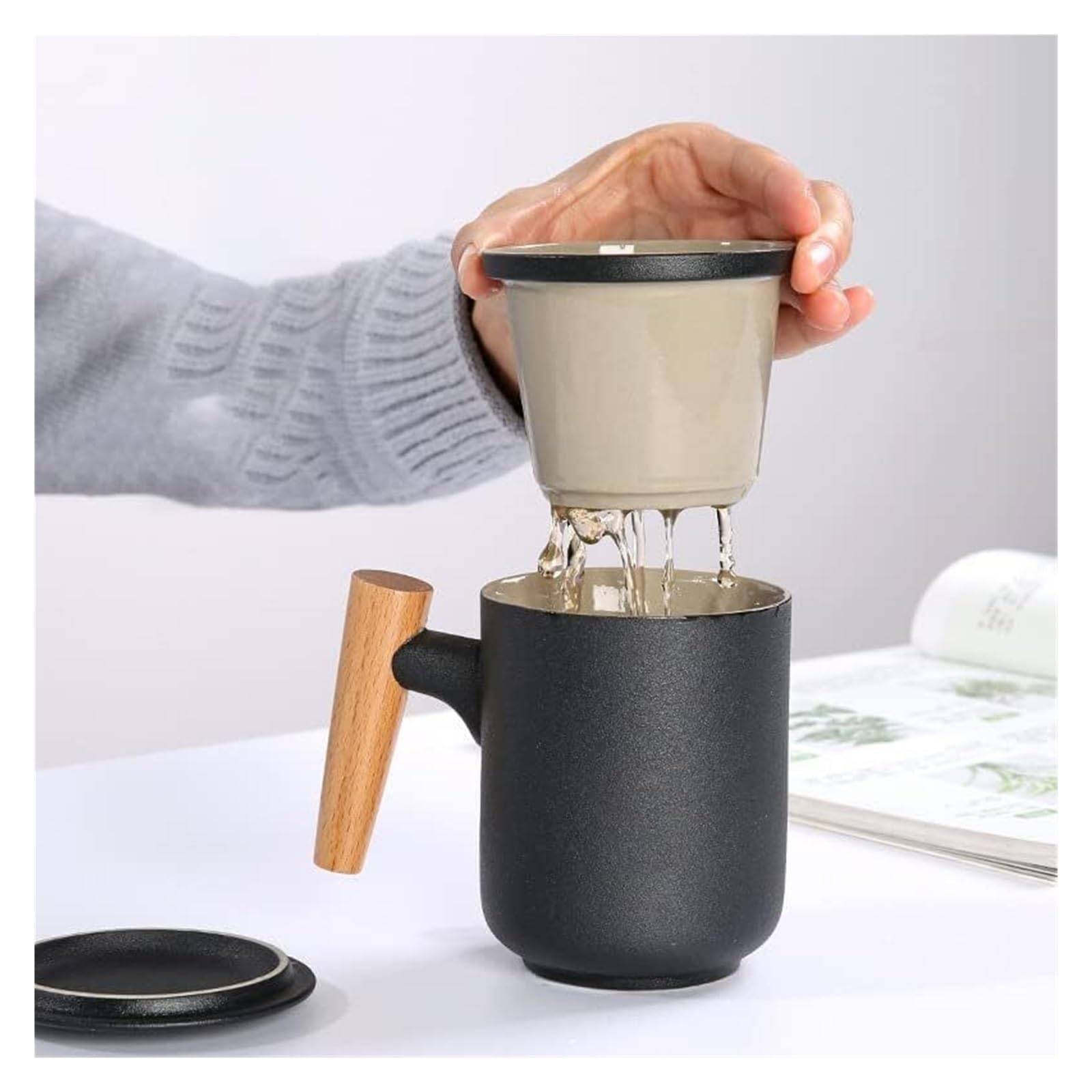 TASSES, Tasse avec Couvercle Tasse à Thé Filtre en Céramique 330ml, Utilisation au Bureau avec Couvercle, Tasse, Tasse de Séparation de Thé Tasse Infuseur à Thé(Malachite Green)