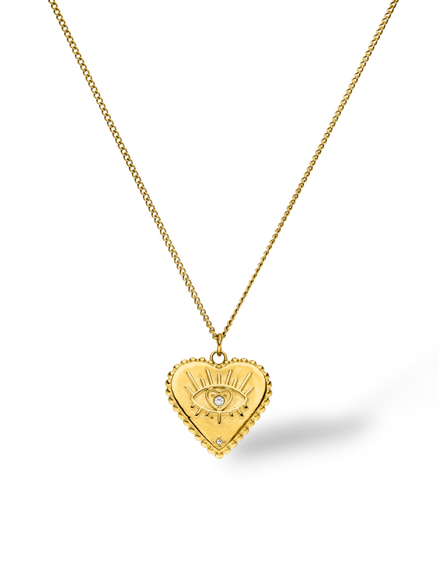 Purelei Collana a forma di cuore con occhio, in acciaio inox placcato oro 18 carati, oro rosa/argento, pietra preziosa con zirconi, regolabile 50-55 cm, collana da donna con ciondolo a forma di cuore