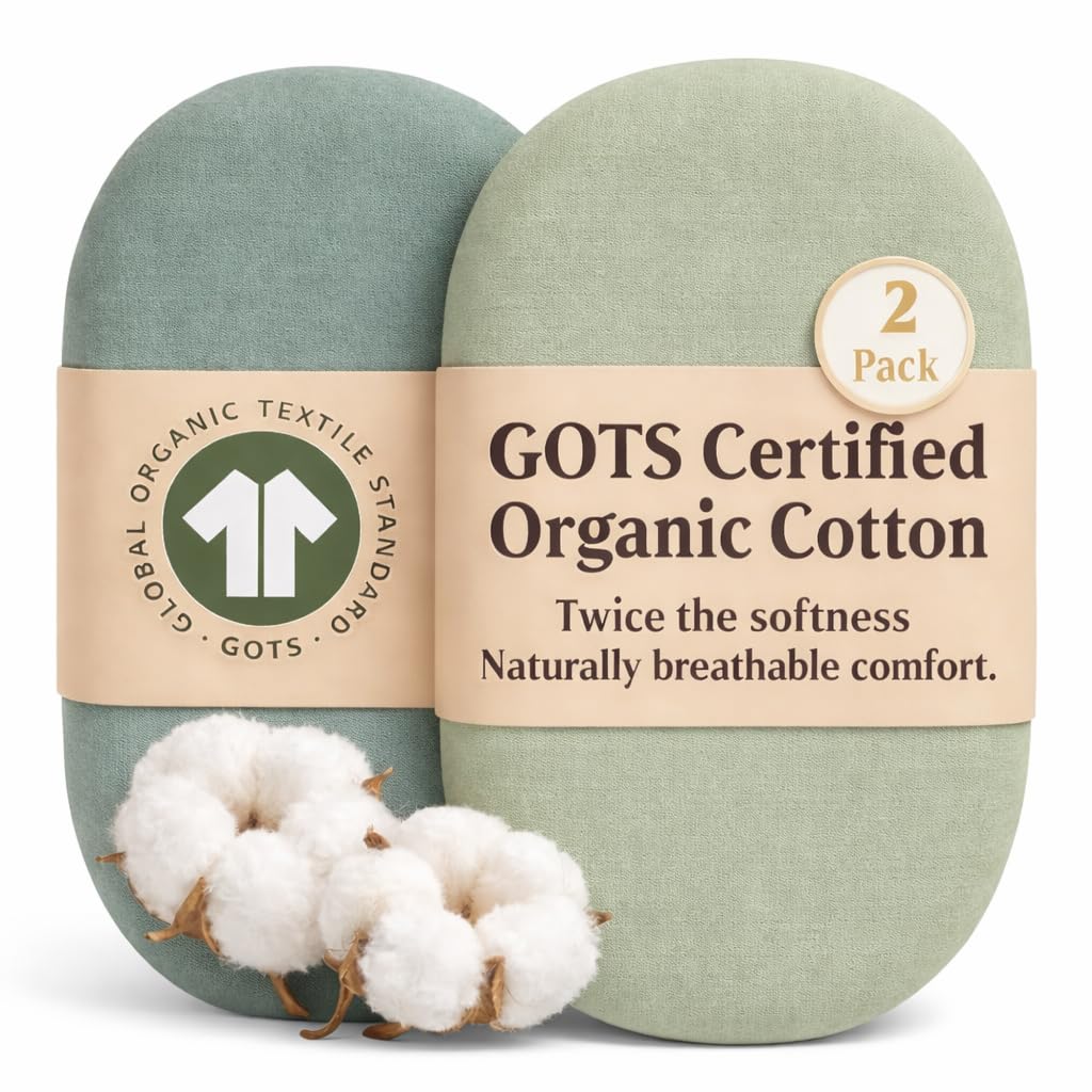 Bunnyjik GOTS Organic Bassinet Sheets Compatible with Halo Bassinest Swivel Sleeper, Delta Children Simmons Kids Bassinet, Arms Reach Versatile Oval/