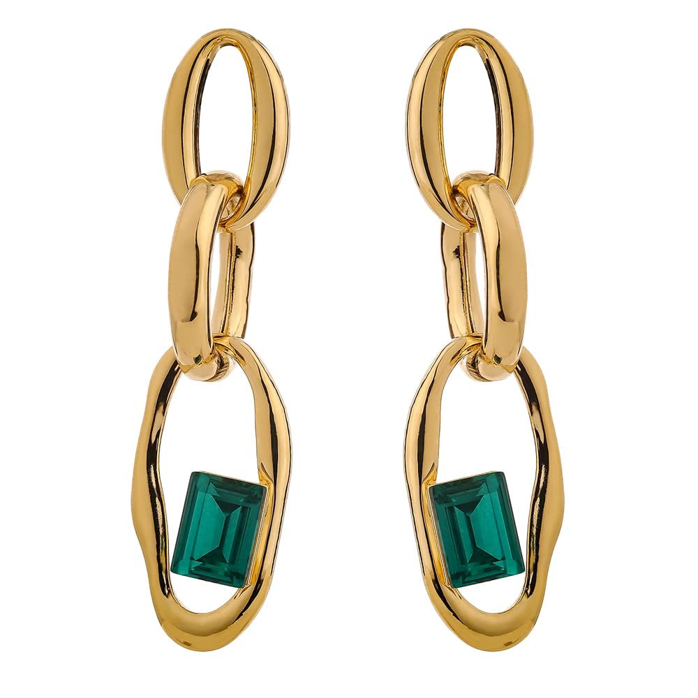 Lilly HeathersStatement Gold Earrings Copper Jewelry Green Crystal Earrings for Women