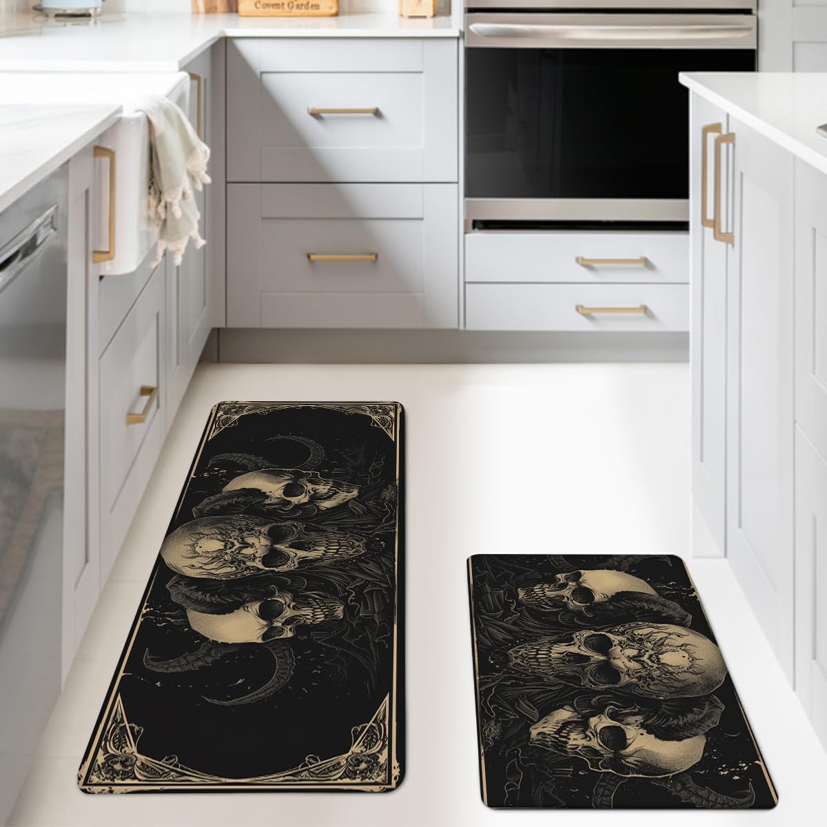 EENSYWEENSY Satan Goat Skull Kitchen Mats for Floor, Non-Slip Water Absorbent Kitchen Rugs Set of 2, Cushioned Anti Fatigue Mats for Kitchen Floor, 17