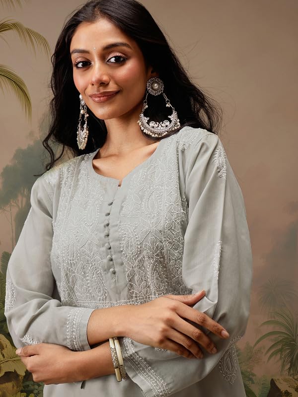 Image of Ada Hand Embroidered Lucknowi Chikankari Cotton Top for Women A911459