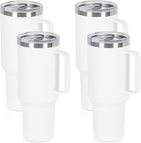 Paquete de 4 vasos de 40 onzas con asa y pajilla, taza aislada al vacío de doble pared de acero inoxidable, taza de café de viaje de 40 onzas a Paquete de 4 vasos de 40 onzas con asa y pajilla, taza aislada al vacío de doble pared de acero inoxidable, taza de café de viaje de 40 onzas a