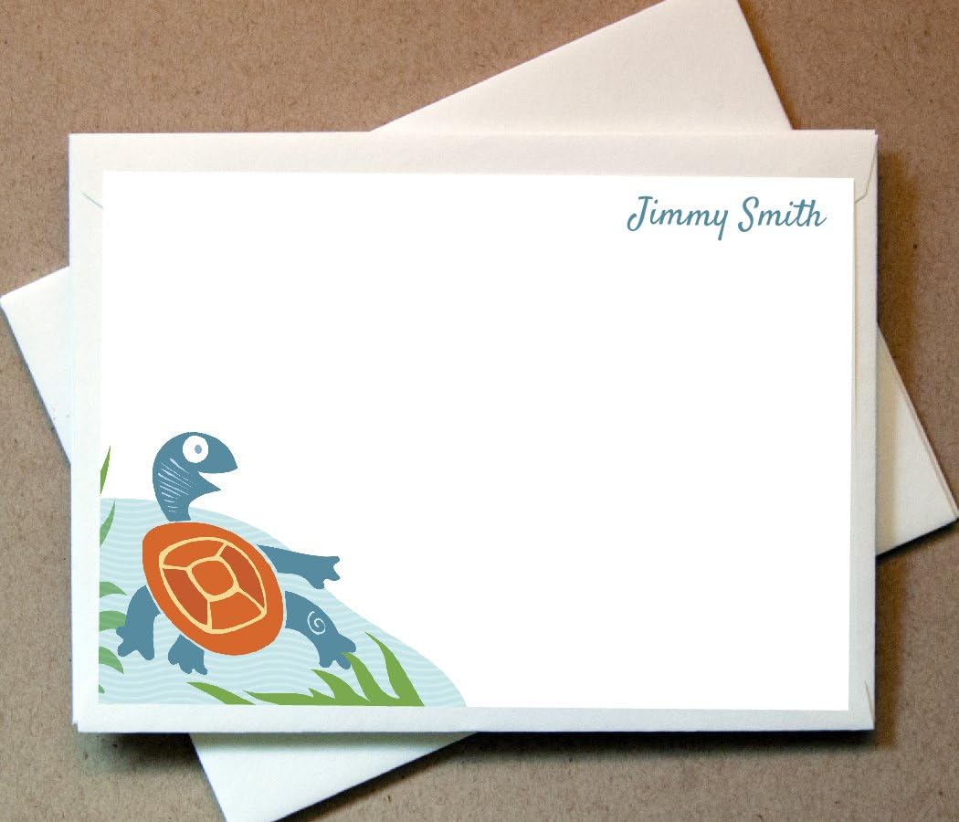 Personalized Turtle Note Cards (40 Cards and Blank Envelopes)
