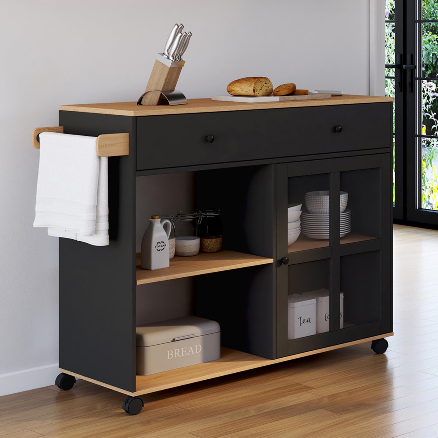 IDMarket - Desserte de Cuisine Achille XXL Noir et Bois