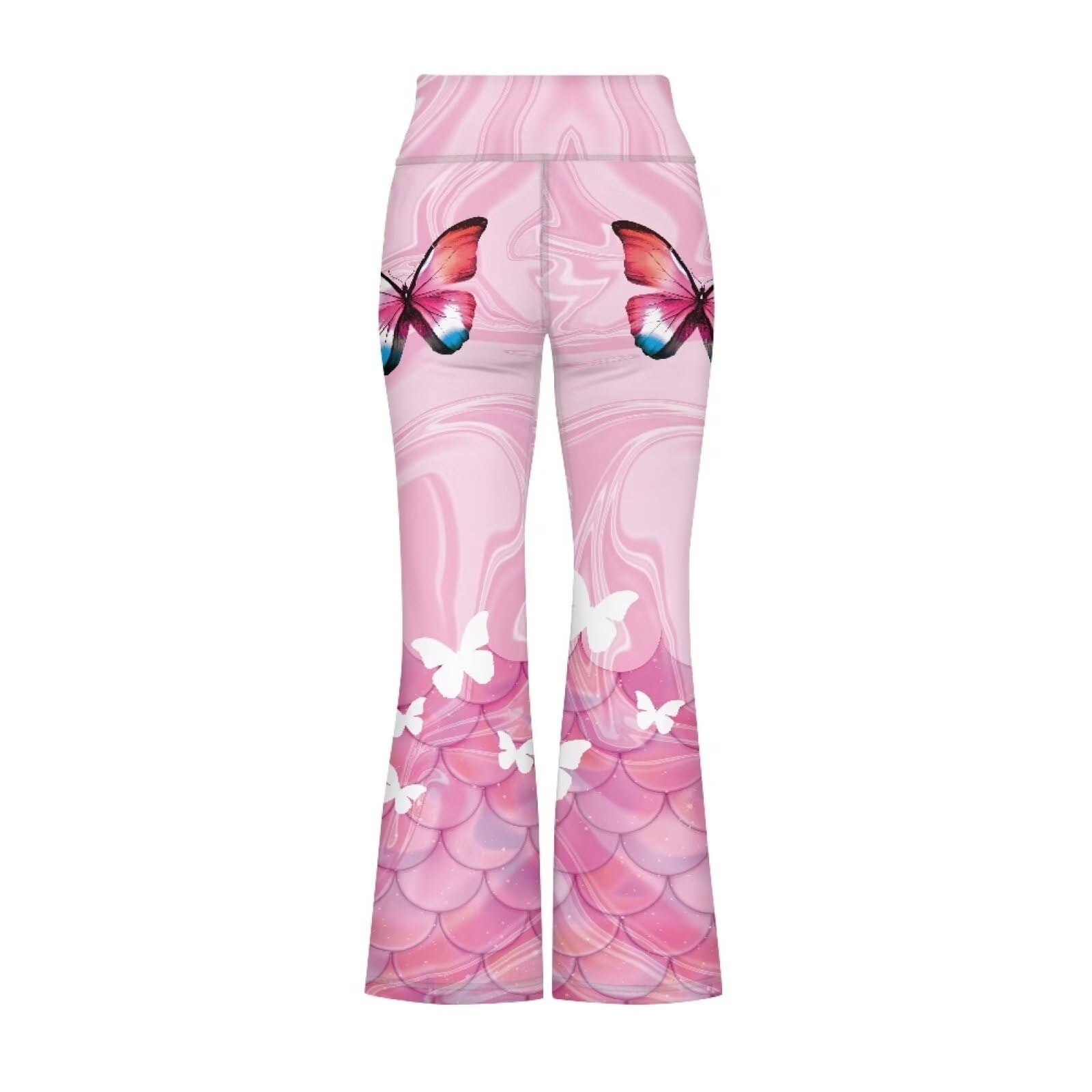 Hawapod Bell Bottom Leggings for Girls Girls Flare Bell Bottoms Pink Butterfly Pattern Bootcut Pants