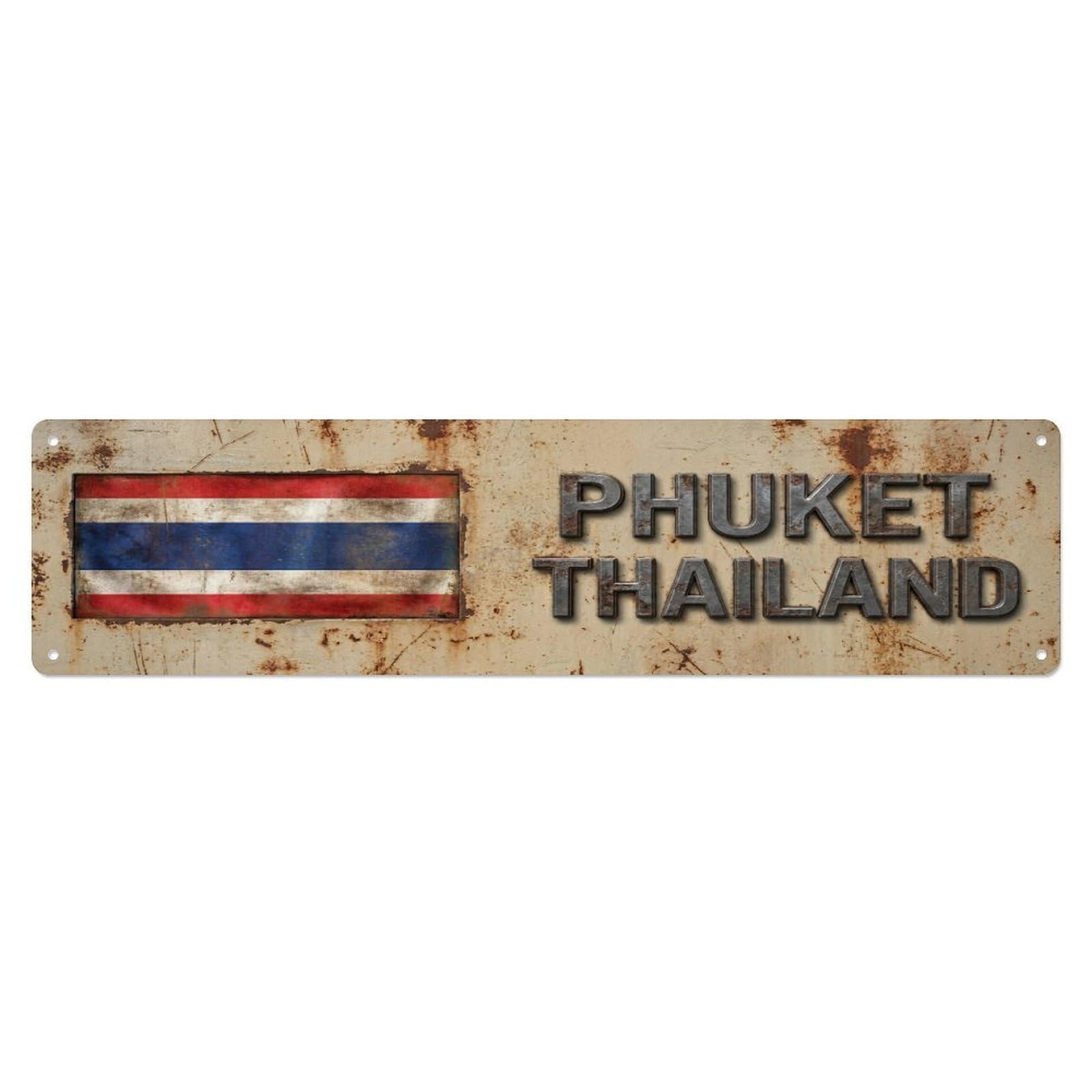 Vintage Phuket Thailand Flag Decor Rustic Travel Metal Tin Sign