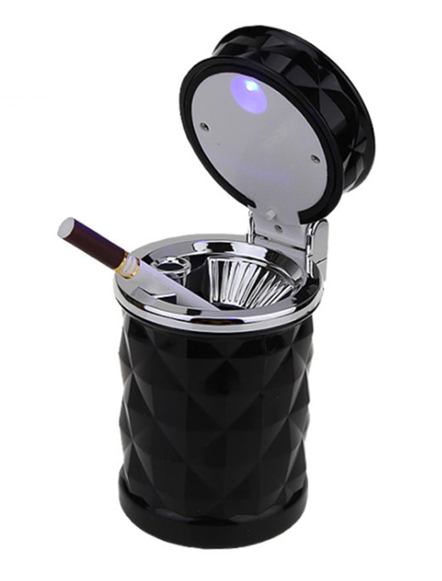 Flenzy Plastic Diamond Cut Car Ashtray With LED Light High Temperature Resistant Air Outlet Car Ashtray For Car Ash Black-image-37