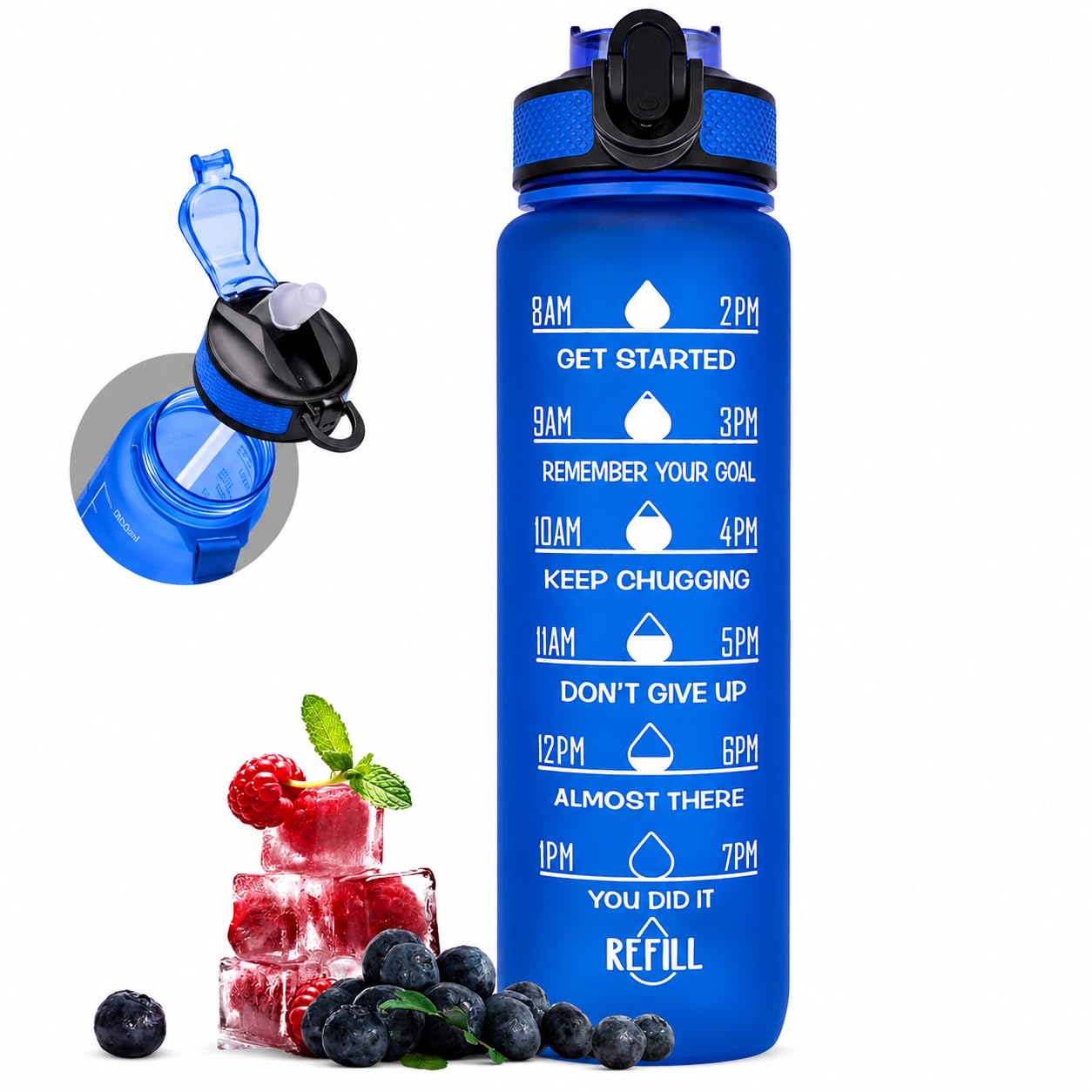 Active 100 1L Water Bottle with Straw, Motivational Time Marking | Dishwasher Safe | Leak-Proof | BPA-Free Drinks Bottle for Fitness, Work, Travel & Outdoor Use
