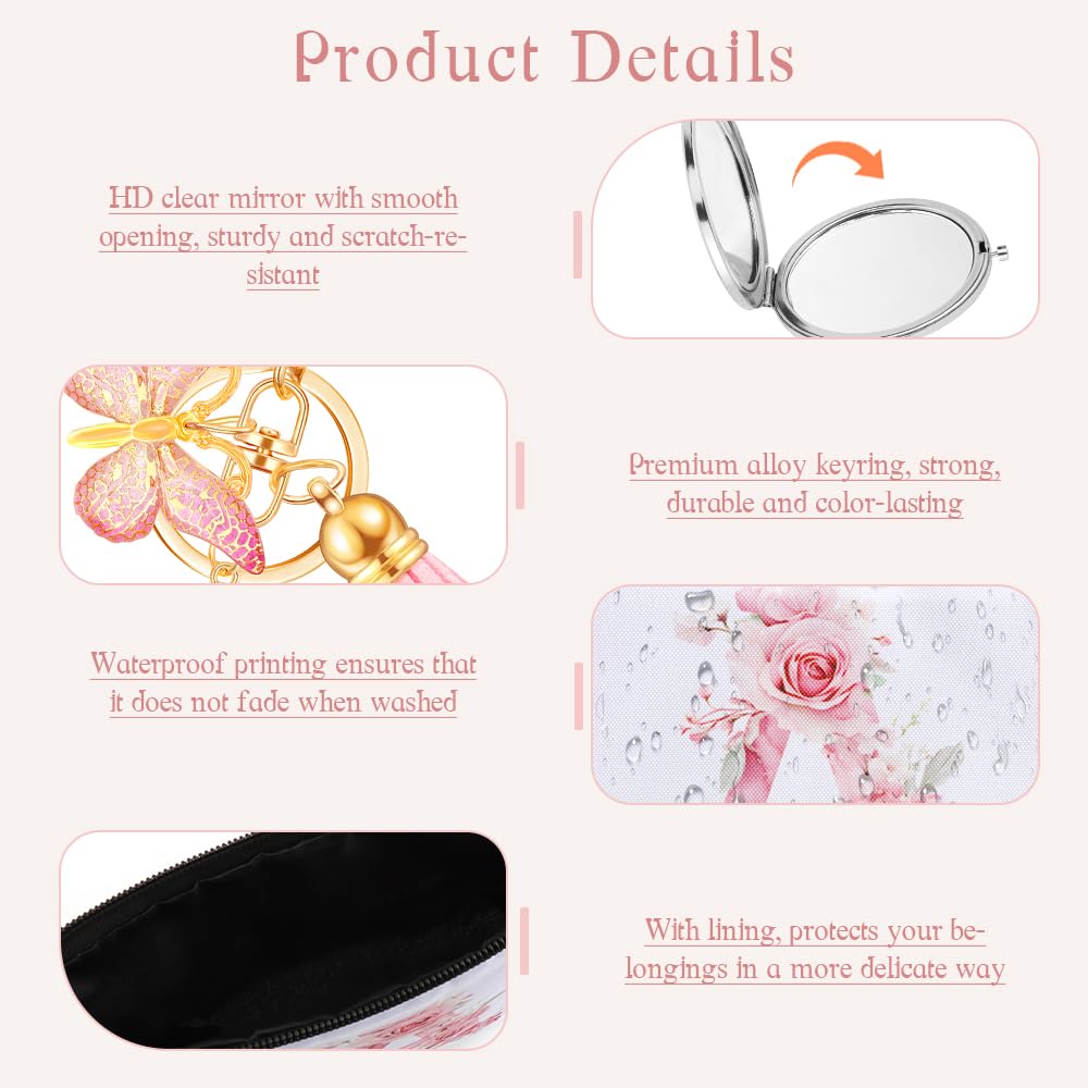 WALLFID Pochette Personalizzata con Lettere, Pochette da Make-up con Specchio & Portachiavi Motivazionale, Iniziali A–Z, Ideale come Regalo per Ragazze, Donne & Testimoni di Nozze (C)
