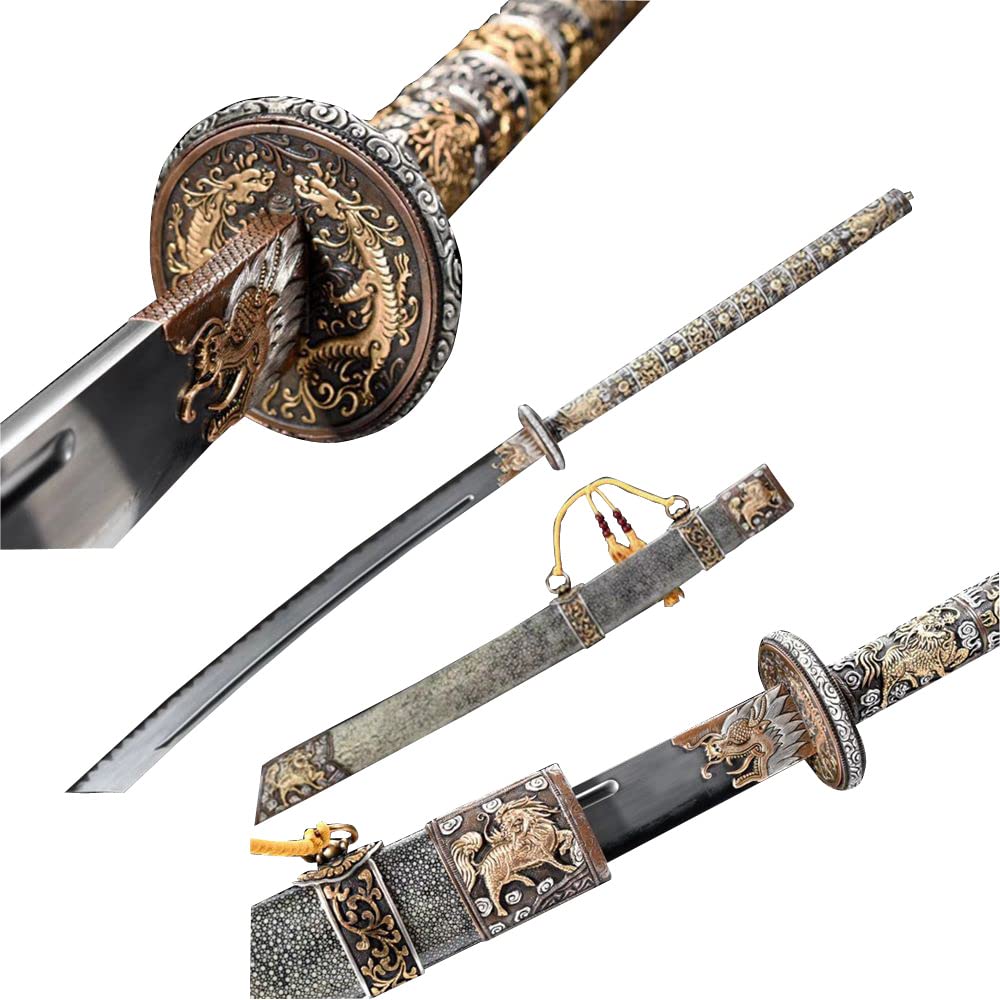 Exquisite Kangxi Battle Knife Steel Forged Pure Handmade Carving Pattern Suitable for Martial Arts Fitness Decoration Collection Relocation