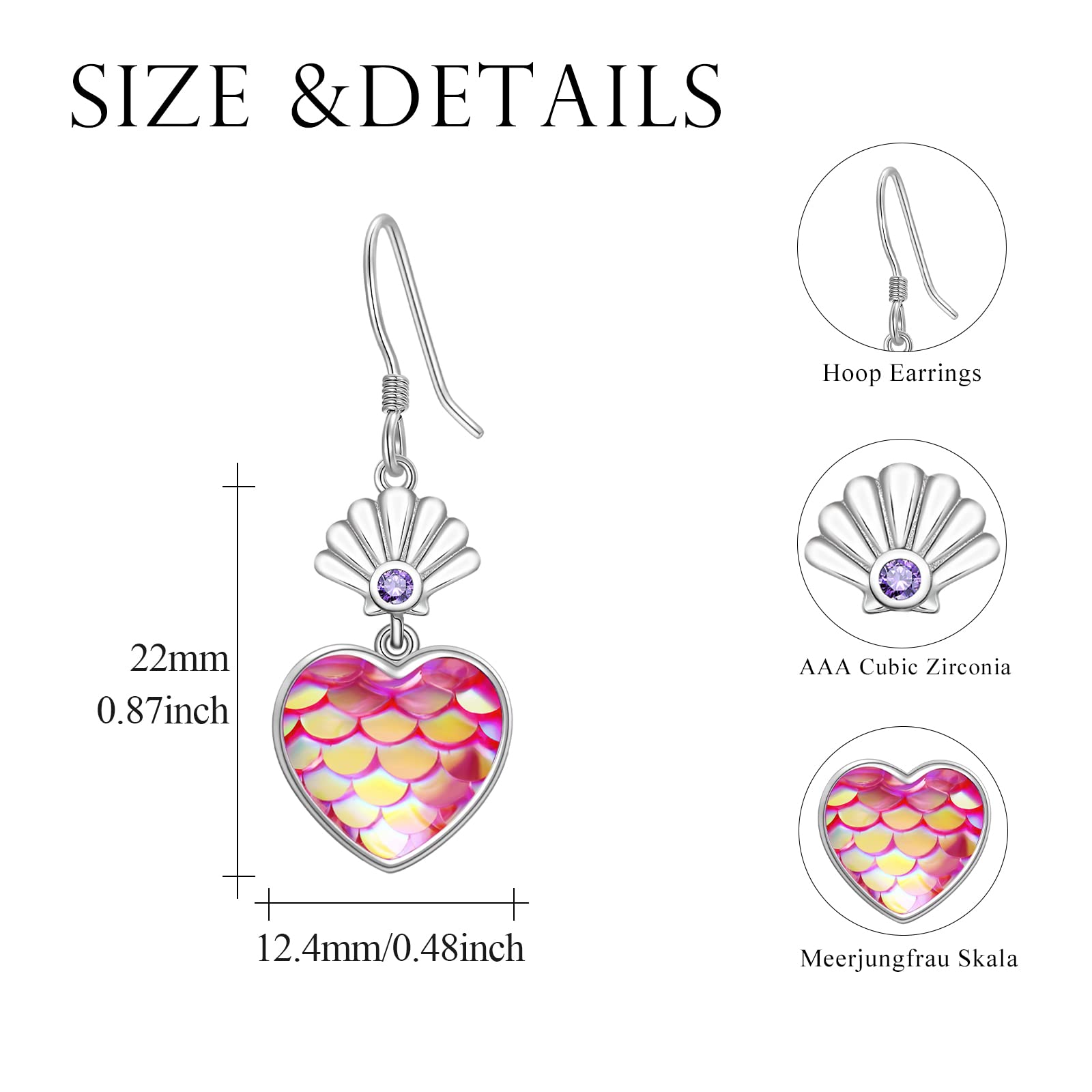 Océano tema sirena joyería plata de ley 925 tortuga, delfín, cangrejo, concha, onda, murciélago, timón de ancla, pendientes marítimos para mujeres, Plata de ley