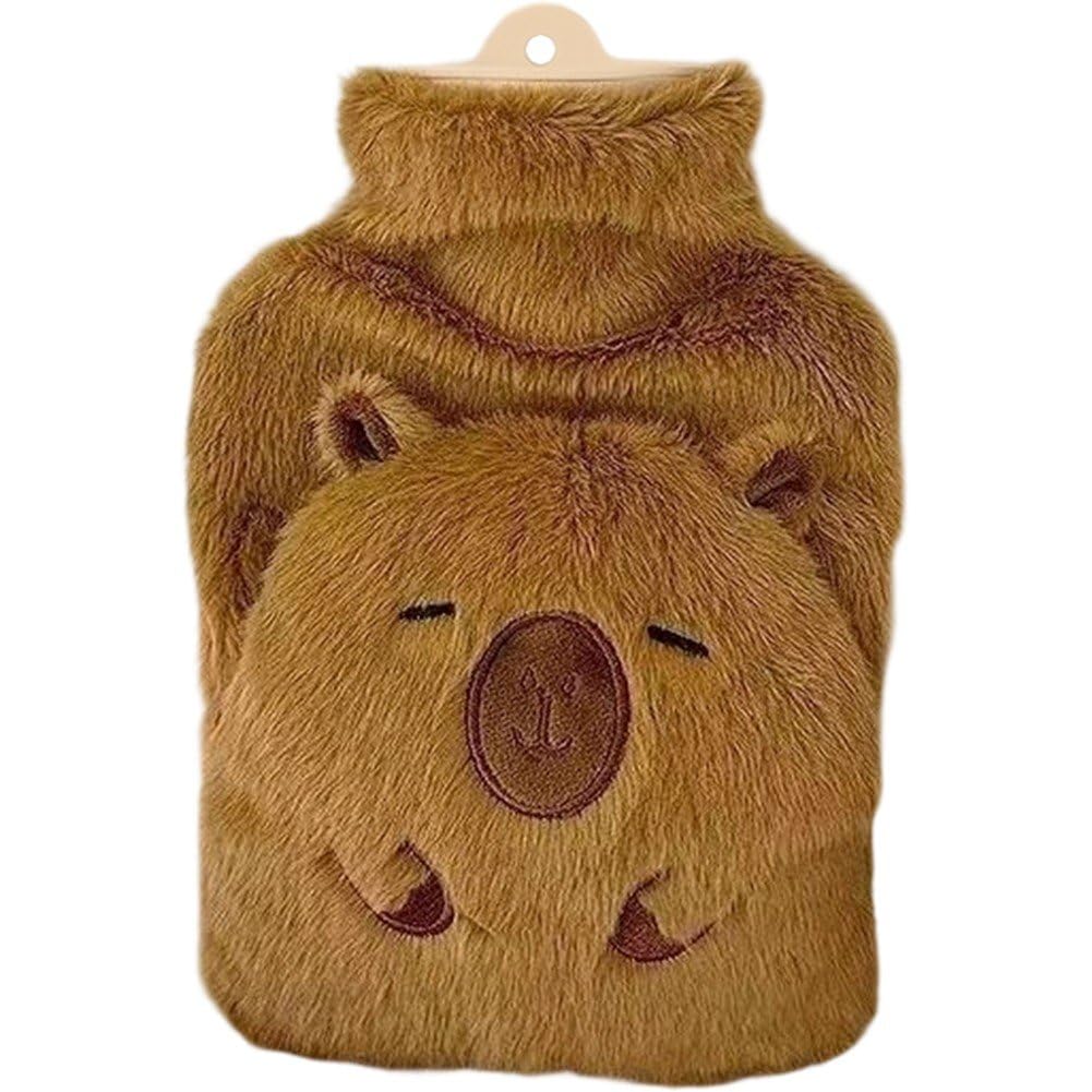 Uzztfa Brown Hot Water Bottle With Plush Cover, Cute Capybara Hot Water Bag, Leakproof Hot Water Bottle, Hand Warm Water Bag For Neck, Shoulder, Hand Feet Warmer