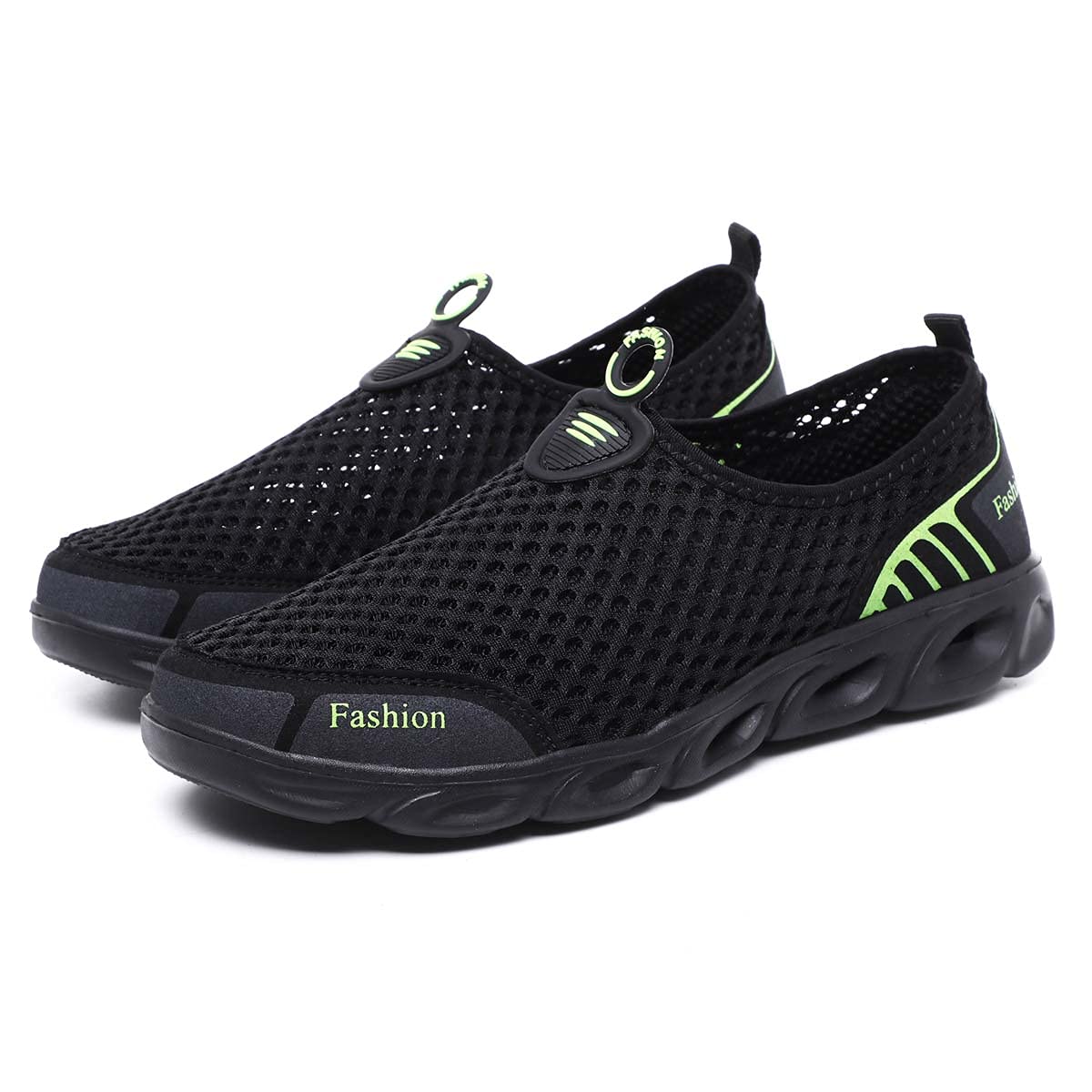 Men Women Lightweight Breathable Hole Hole Sole Quick Drying Wading Shoes Water Sports Amphibious Barefoot Shoes Black Green-40