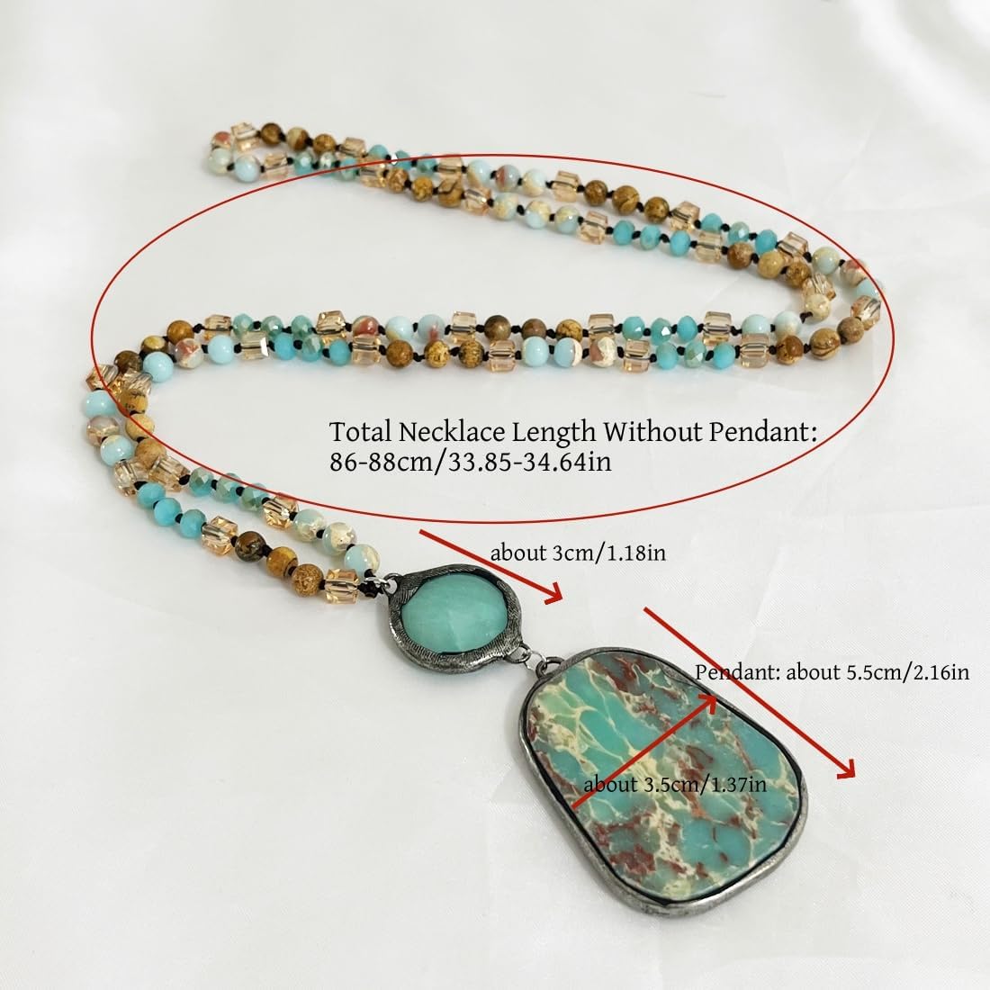 Boho Long Natural Stone Beads Pendant Necklace Crystal Hand Knotted Jewelry for Women - Image 2