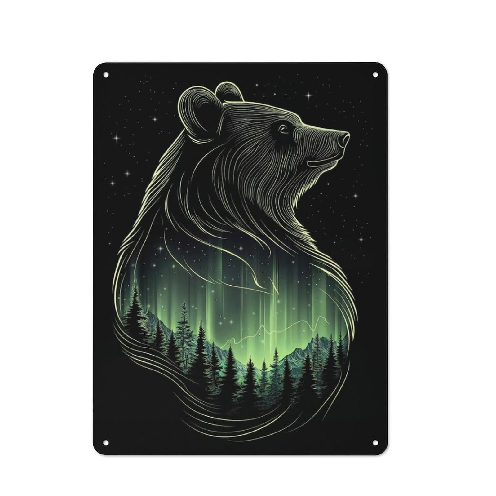 Classic Bear & Aurora Borealis Metal Gift Sign 40x30cm, Small Space Decor for Home, Shop, Pub Or Studio Wall