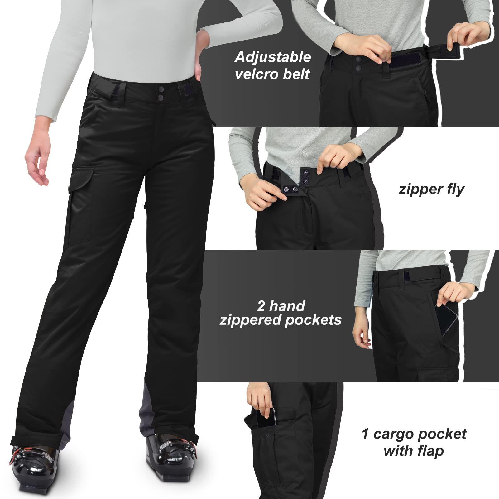 33,000ft Damen Skihose Outdoorhose Wasserdicht Winddichte Softshellhose Warme Gefütterte Thermohose Wanderhose Winter Ski Pants Women