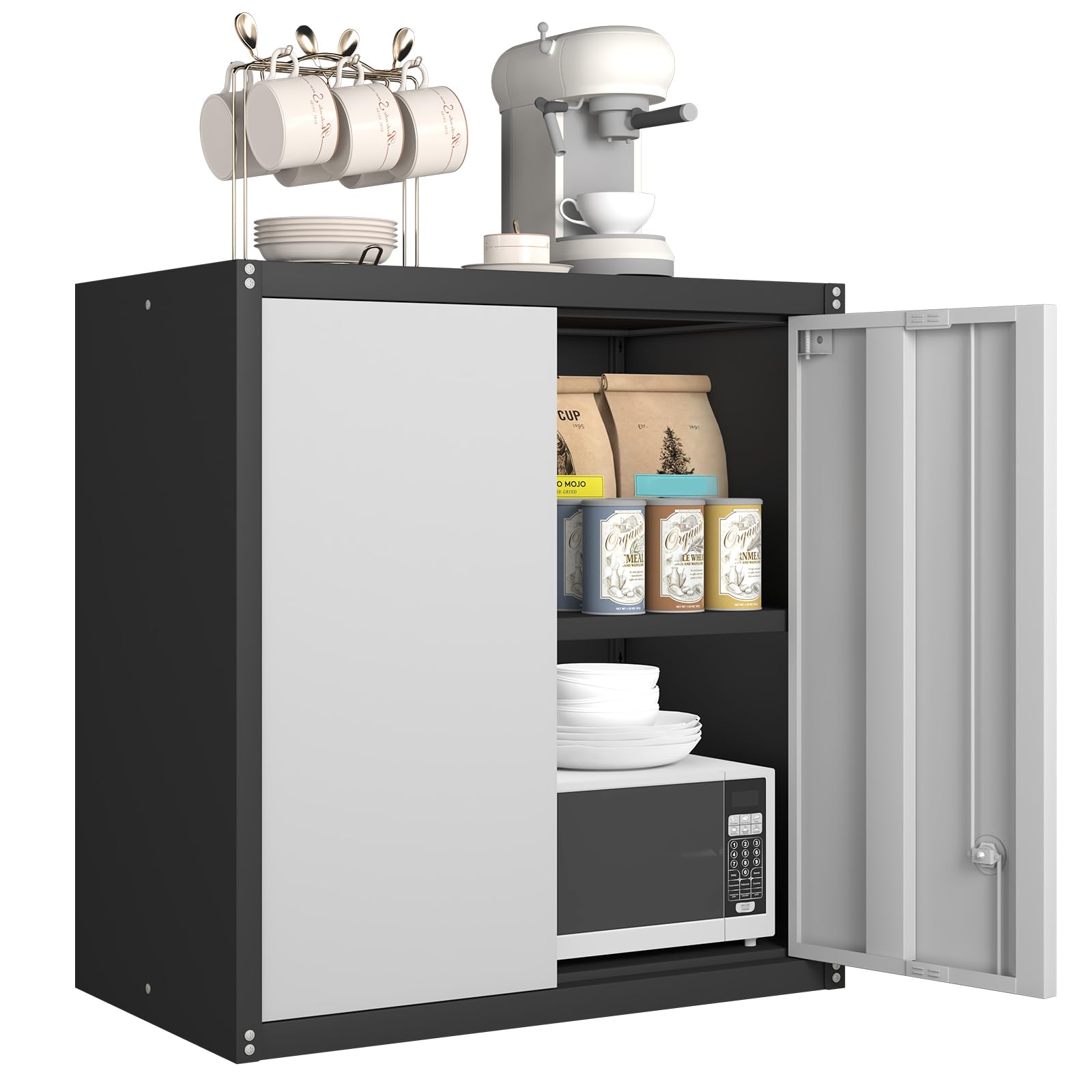 greatmeet metal wall cabinet, wall mounted garage cabinet, locking metal storage cabinet with doors for home office, garage, utility room