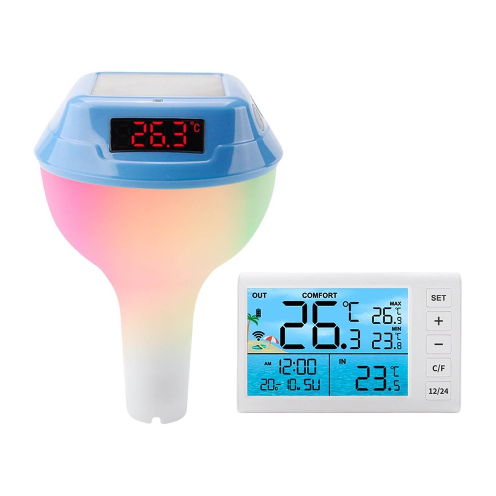 Termómetro Digital Inalámbrico Solar For Piscina, Flotante, IP68, Resistente Al Agua, Fácil De Leer, For Piscinas, Estanques Y Jacuzzis(Sky Blue)