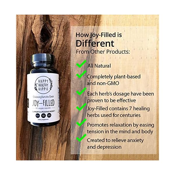 Joy-Filled-100-Plant-Based-Supplement-for-Anxiety-Depression-Relief-Helps-Relax-The-Mind-Boosts-Mood-Relieve-Stress-Contains-7-Powerful-Herbs-Non-GMO-60-Vegan-Capsules Joy-Filled Mood Support Supplement with St. Johns Wort | Helps Calm The Mind & Body, Stress Relief Energy Supplements | 100% Plant-Based, Ashwagandha, Rhodiola, Eleuthero | Herbal Adaptogens, 60 ct