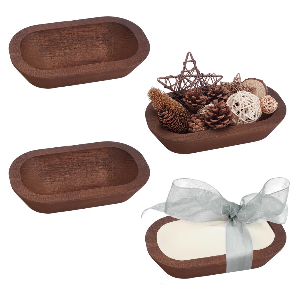 Cuencos de madera para masa UNICRAFTALE 4 rústicos ovalados para centro de mesa