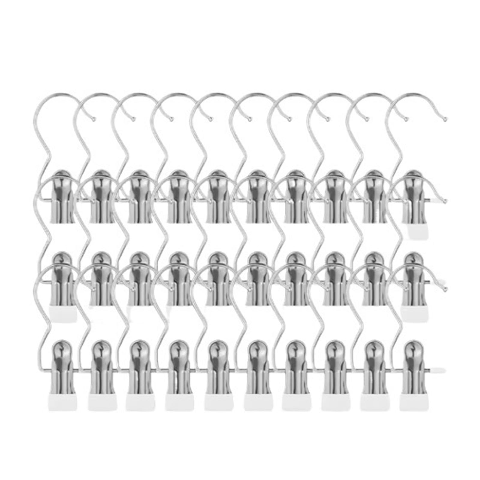 Clothes Pegs with Hooks Space-Saving Laundry Hangers for Closet Organization(White-30pcs)